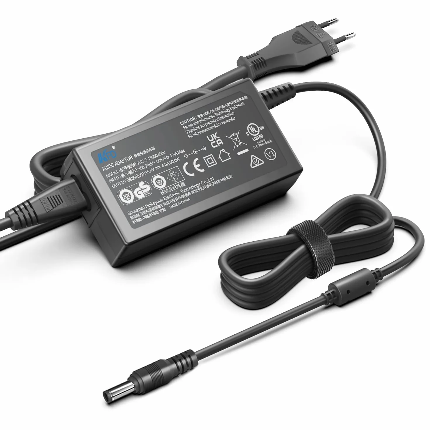 KFD DC 15V Adaptador de Corriente para Neewer Fotografía 14" 18" Photo Studio Ring Light Fuente de Alimentación Trípode Foto Estudio Anillo Luz NW-150480D2 Cable de Alimentación