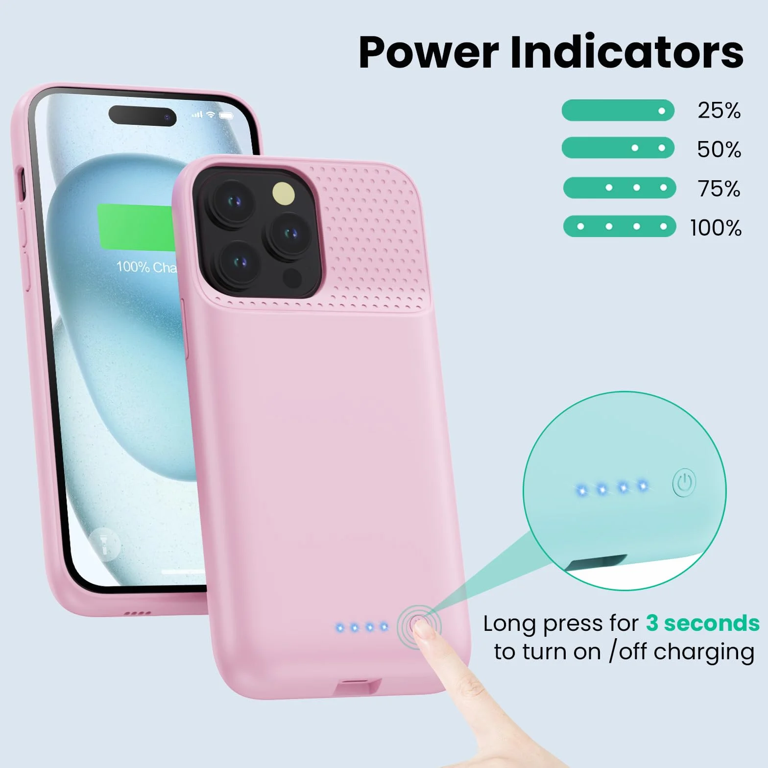 Feob Funda Batería para iPhone 15 Pro MAX,【15W Carga Rápida & Potente】 8600mAh Funda Cargador Portatil Carcasa Batería Recargable Ultra Capacidad Batería Externa para iPhone 15 Pro MAX [6,7"] - Rosa