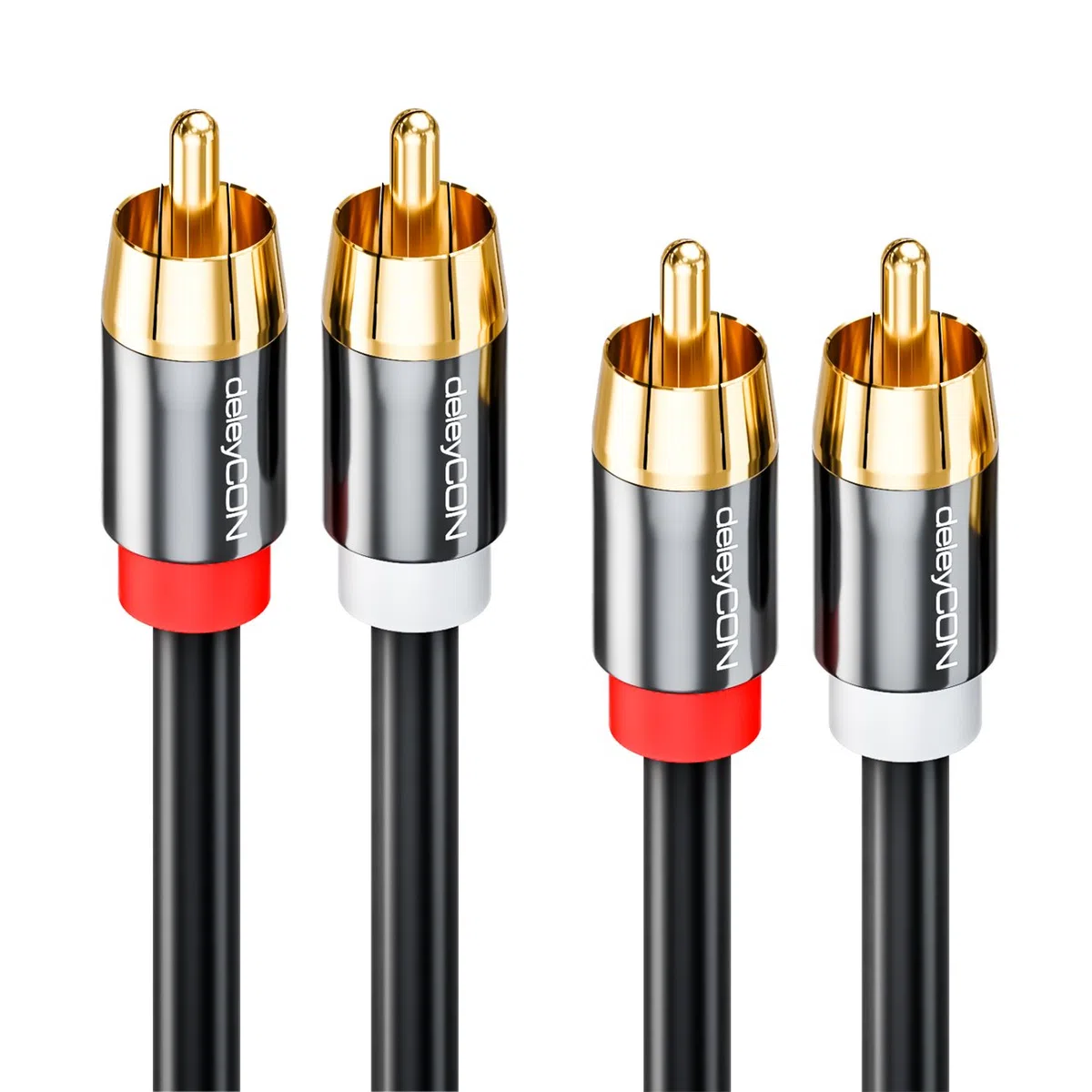 deleyCON 15m Cable Audio Estéreo RCA Cinch - 2x Conector - para Sistema HiFi, Receptor HiFi, Cine en Casa, Reproductor Blu-Ray - Negro
