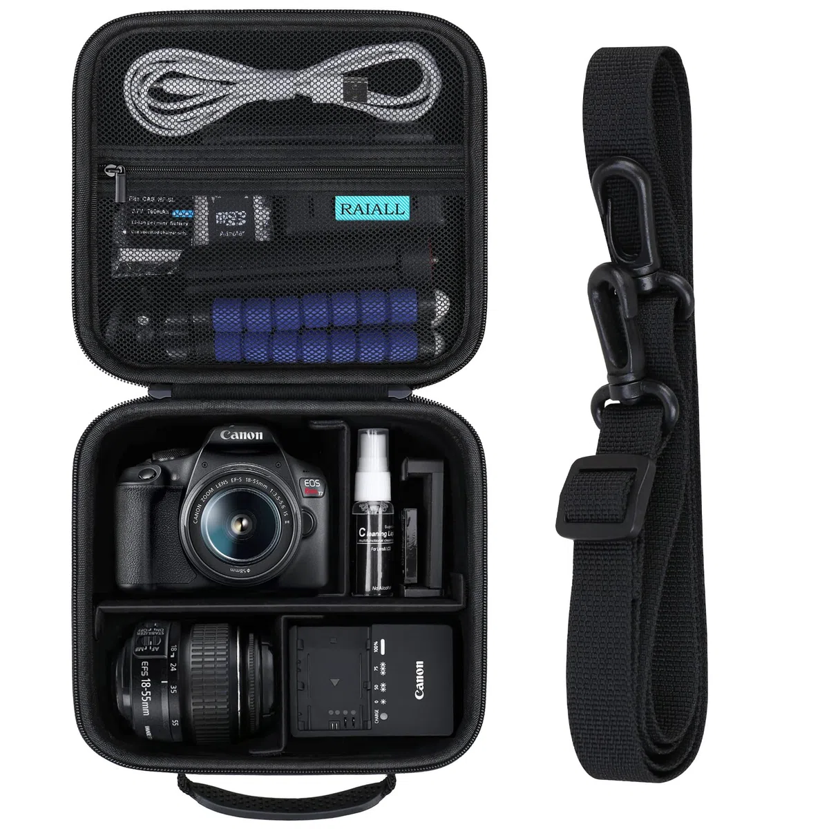 RAIALL Funda para cámara Canon EOS 2000D/4000D DSLR/R50/R50V/R100/250D/R10/R6 Mark II/R8/R5/ Nikon D7500/ para cámara DSLR Sony, Funda rígida de Transporte, Bolsa Protectora de Viaje, Negro.
