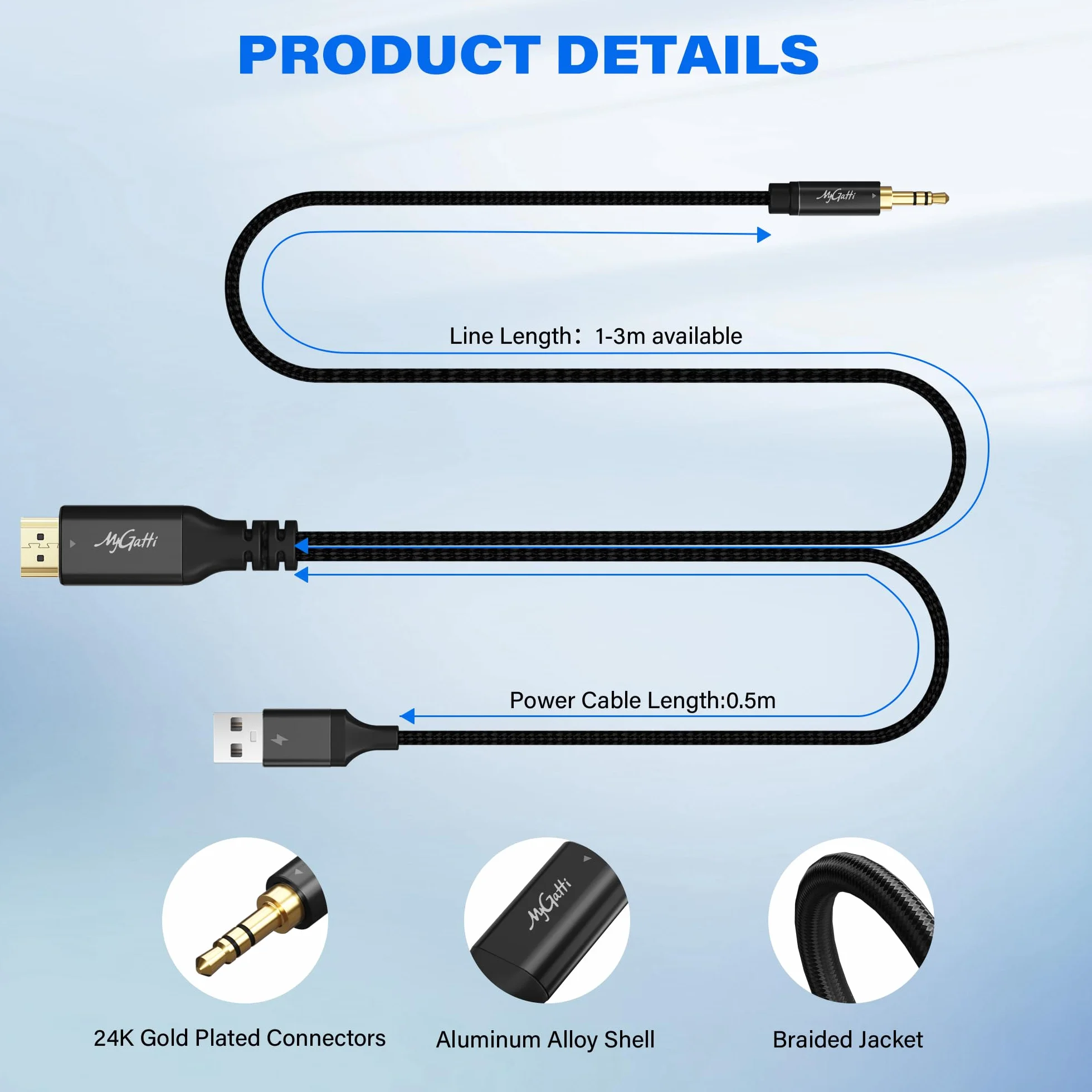Cable convertidor unidireccional HDMI ARC/eARC de 3,5 mm a 3,5 mm AUX estéreo, cable convertidor USB de 192 kHz PCM para TV a Home Cinema Amplificador de sistema/altavoces antiguos – Plug