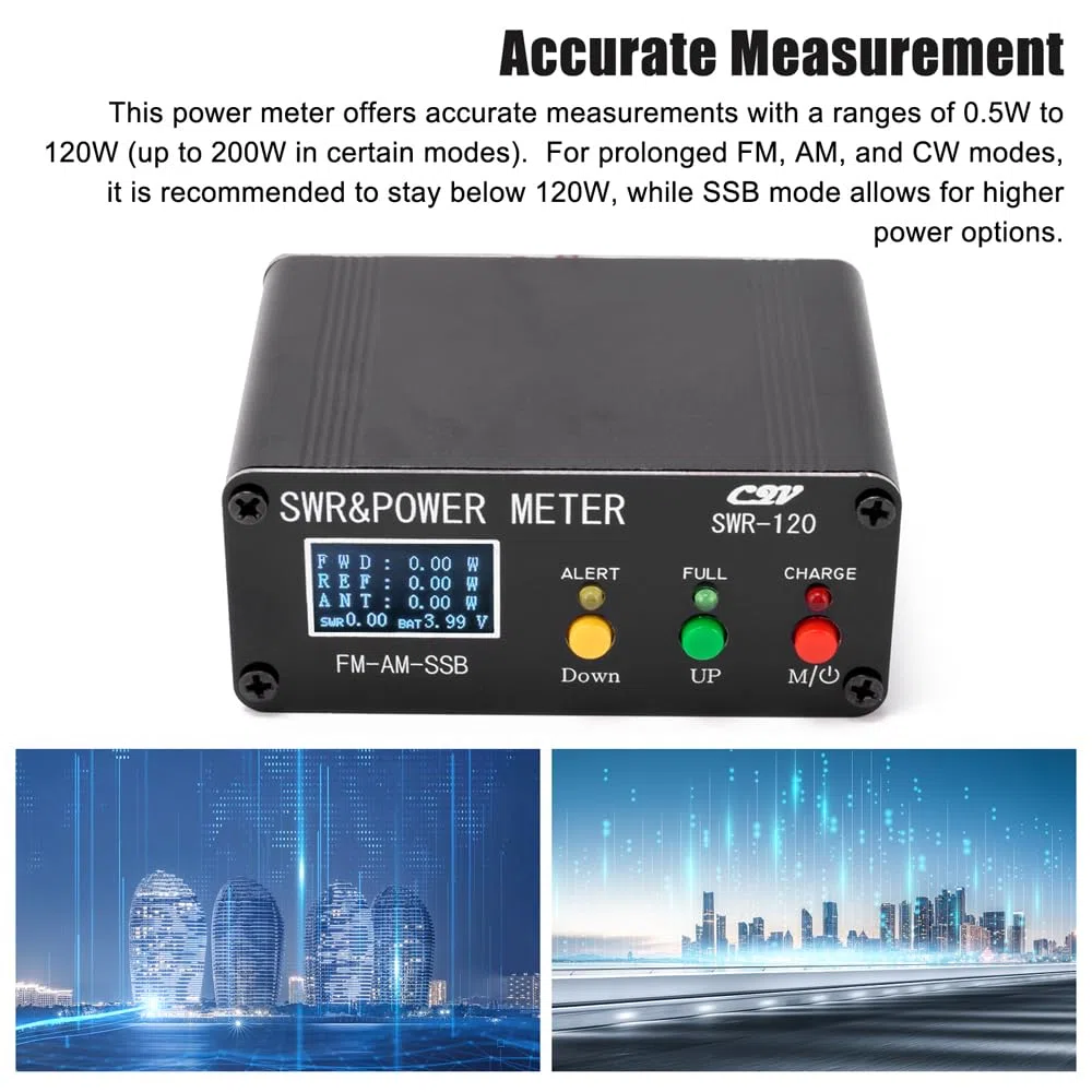 HUIOP Medidor de Roe Medidor de Onda estacionaria de Potencia Digital SWR de 120 W Medidor de Onda Corta de 1,8-54 Modos FM Am SSB Medidor de Potencia Compatible con SWR/Potencia Ajustable y función