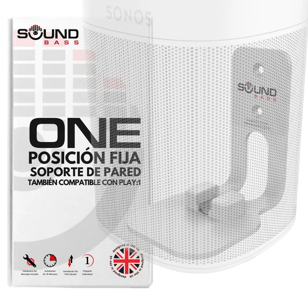 Sound bass One, Gen 2, SL & Play:1 Soporte de Montaje en Pared, Blanco, Compatible con Sonos One, Gen2, One SL & PLAY1 Speaker, Posición Fija