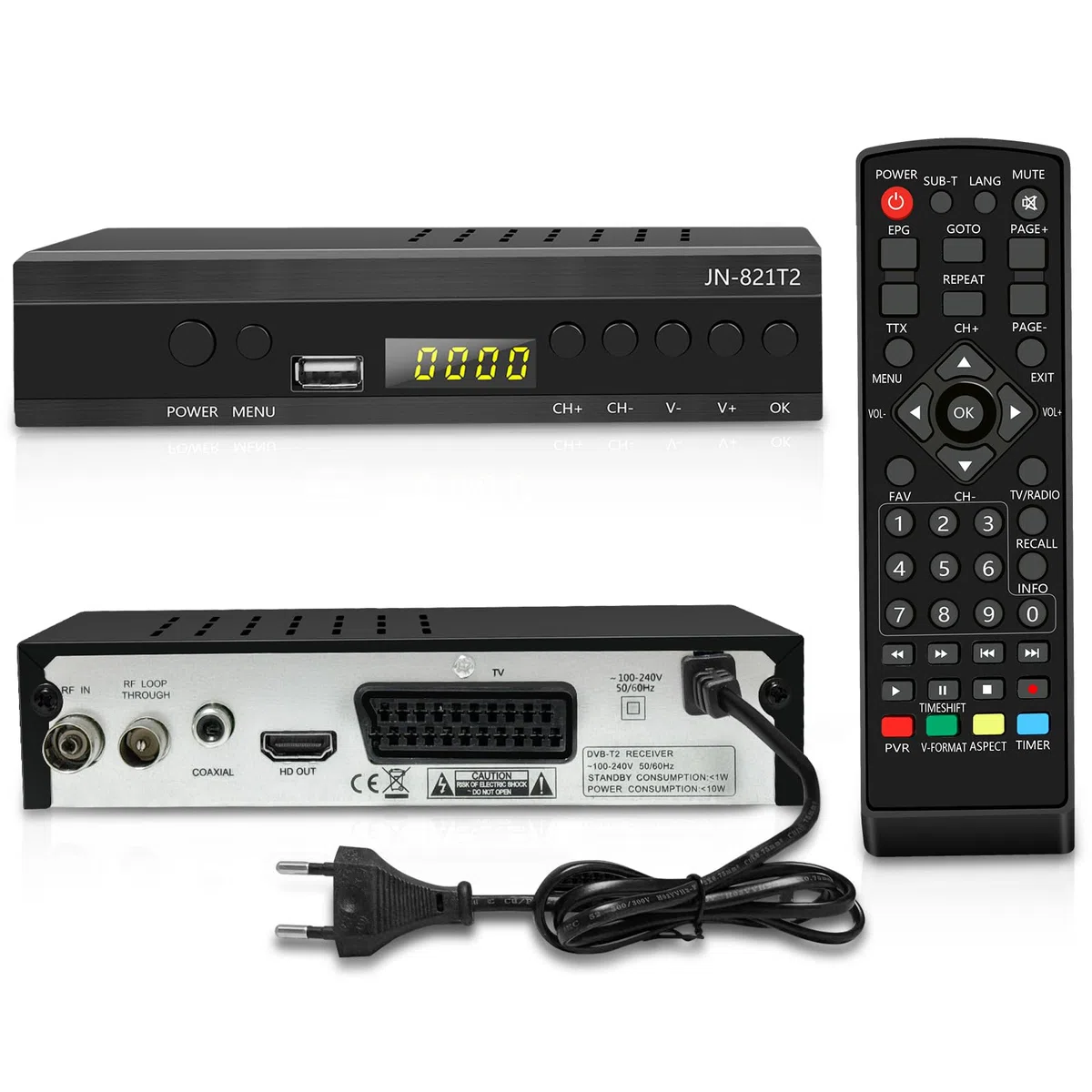 Decodificador TDT HD 2024,Sintonizador TDT HD,Receptor TDT HD,Decodificador DVB-T2,HD 1080P H265 HEVC Principal 10 bit,Soporta ETHERNET/USB WiFi/Proyector/Dolby/PVR/Funciones Multimedia