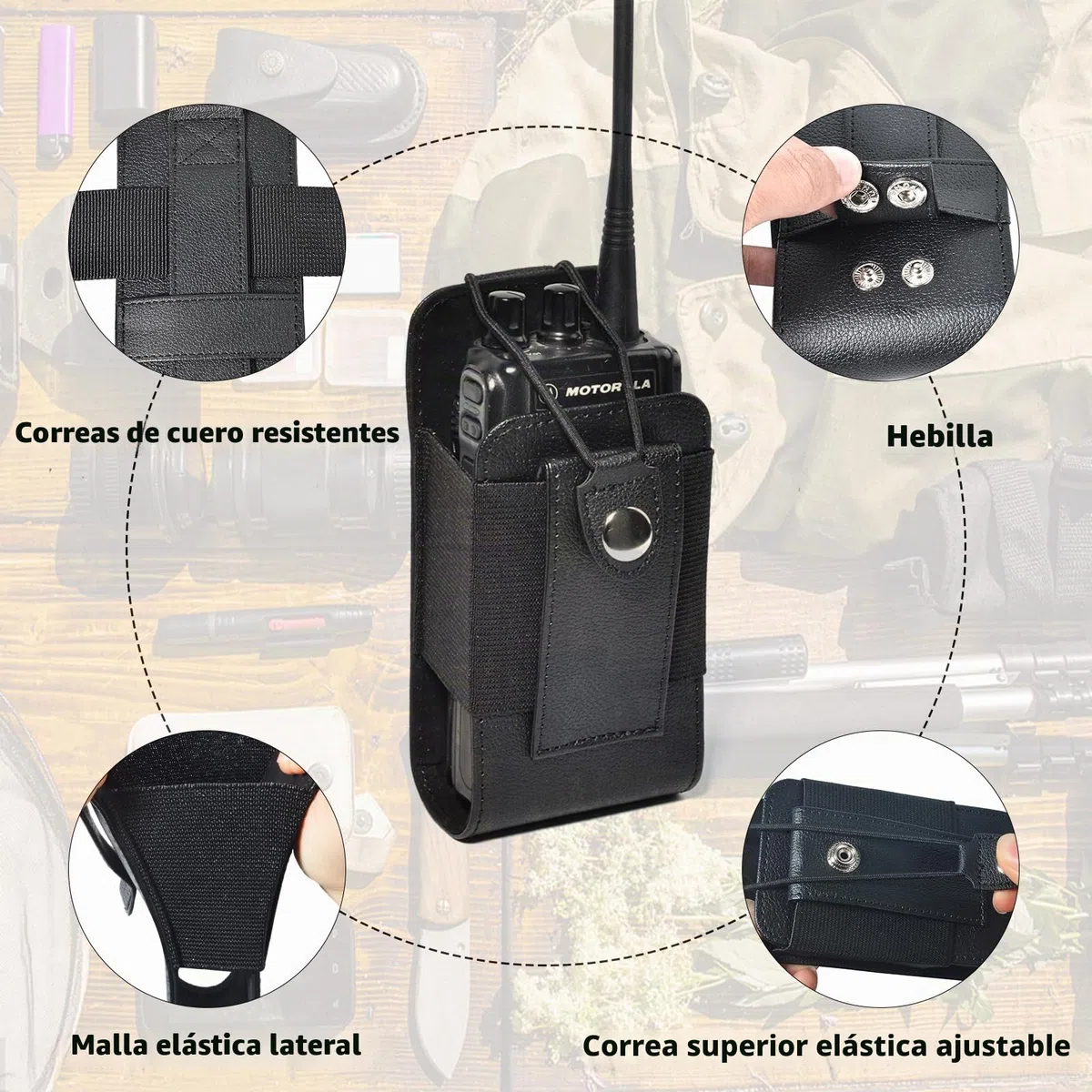 UAYESOK Funda para Walkie Talkie, Bolsa Táctica Cuero para Radio, Molle Radio Holder, Ajustable Militar Multi-Función Compatible con Baofeng Kenwood President Midland Retevis Yaesu Motorola