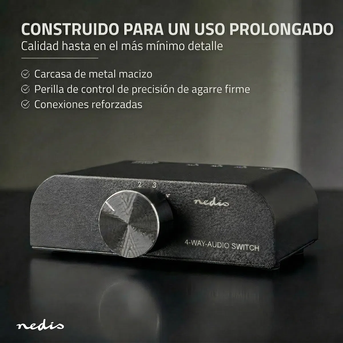 Nedis Interruptor de Audio analógico, Puerto de 4 Puertos, Conexiones, Entrada: 1 Entrada de Audio de 3,5 mm / 3 x (2 Conectores RCA Hembra), Conexiones, Salida: 1 x (2 Conectores RCA) | Manual |