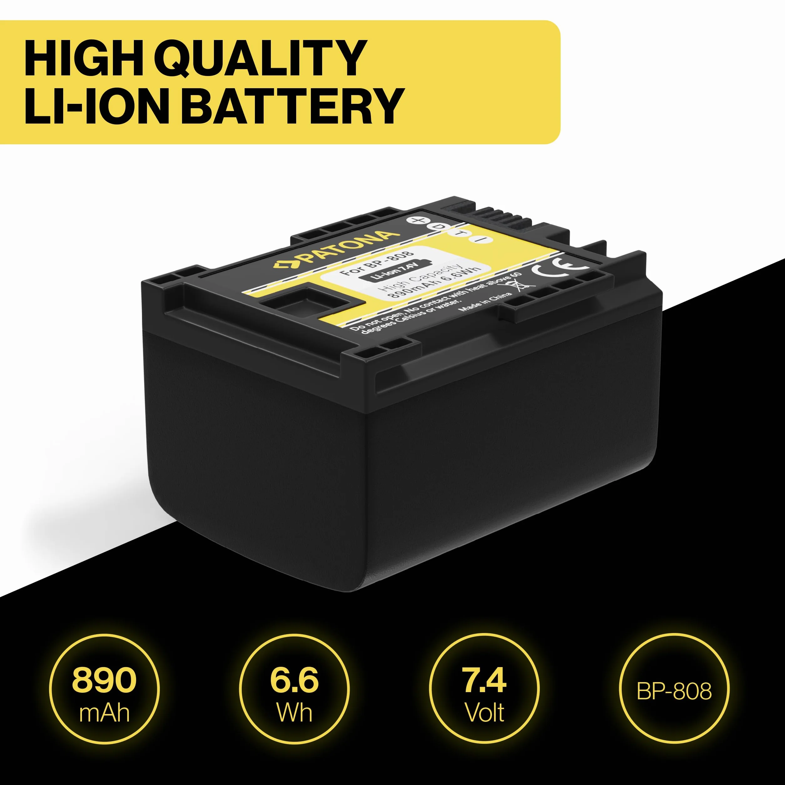 PATONA 2X BP-808 Batería 890mAh – Repuesto para Canon BP-808, BP-807, BP-809, BP-819, BP-827 – para Canon HG-20, HG-21, HF11, HF100, FS-100, Legria HF-M306, HF-M36, HF-M406 – una graba, Otra se Carga
