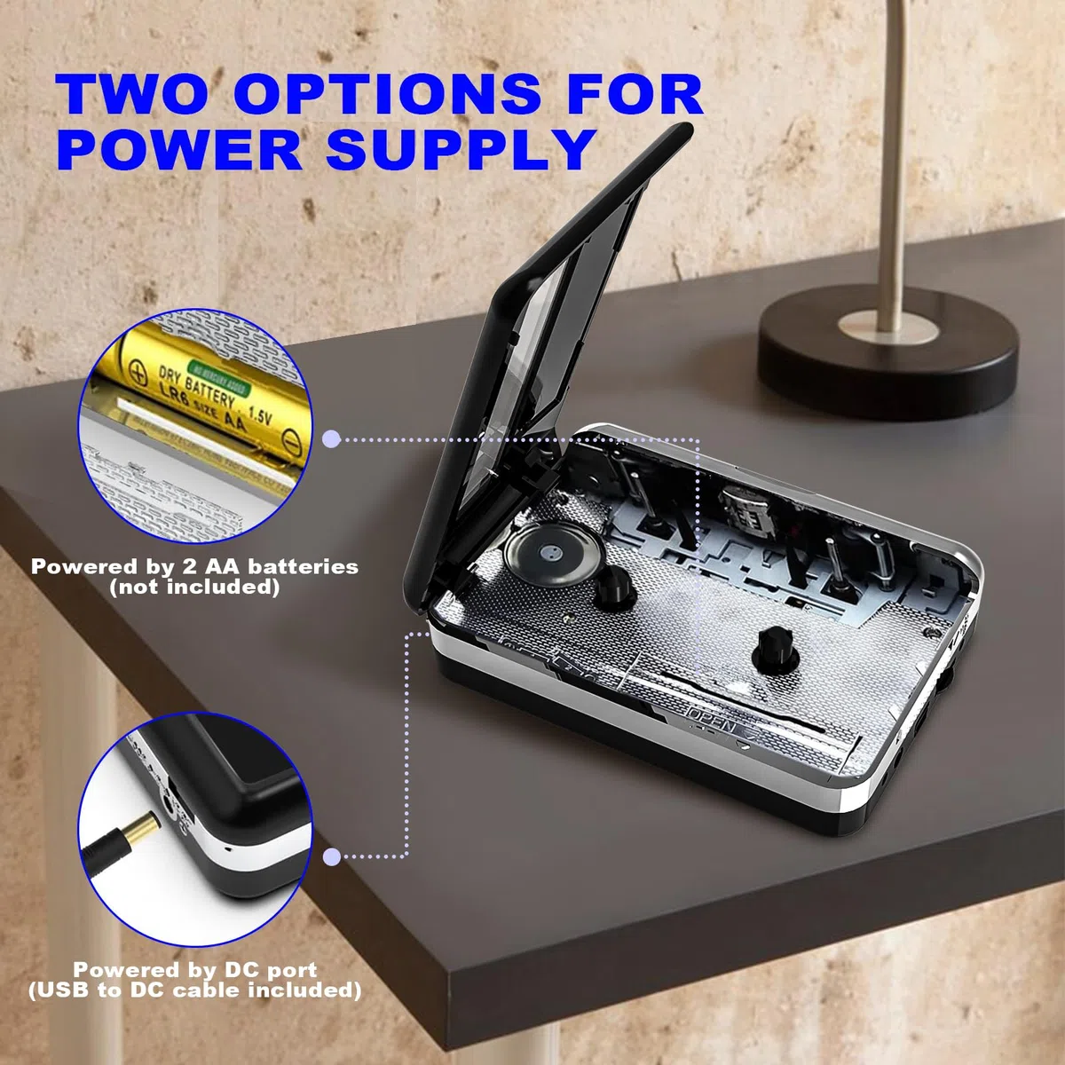 Reproductor de Casetes Portátil, Convierte Casetes a MP3, Compatible con Computadora/Portátile, Rebobinado Automático - Grabación Digital de Música en Casete
