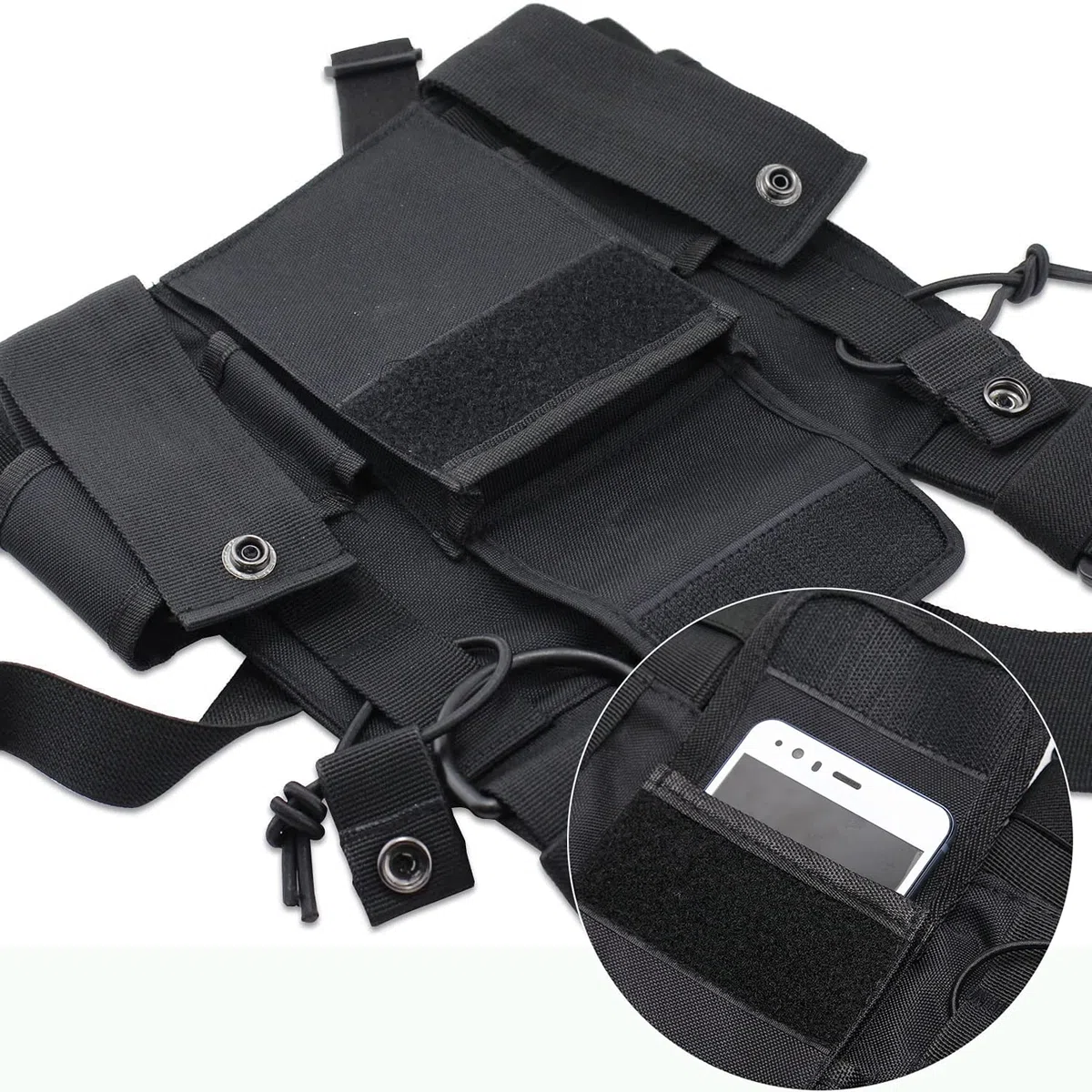 Walkie Talkie Mochila con Bolsillo en el Pecho, Mochila walkie Bolsa de Transporte para radios de Dos vías, Soporte para Rescate Essentials Chaleco Rig Pouch Negro
