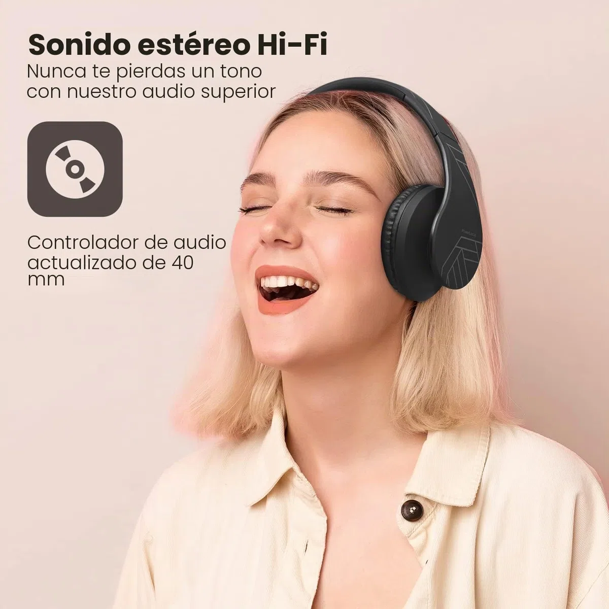 PowerLocus P2 - Auriculares Bluetooth inalambricos de Diadema Cascos Plegables, Casco Bluetooth con Sonido Estéreo Micro SD/TF, FM con micrófono y Audio Cable para Movil, PC, Tablet - Negro
