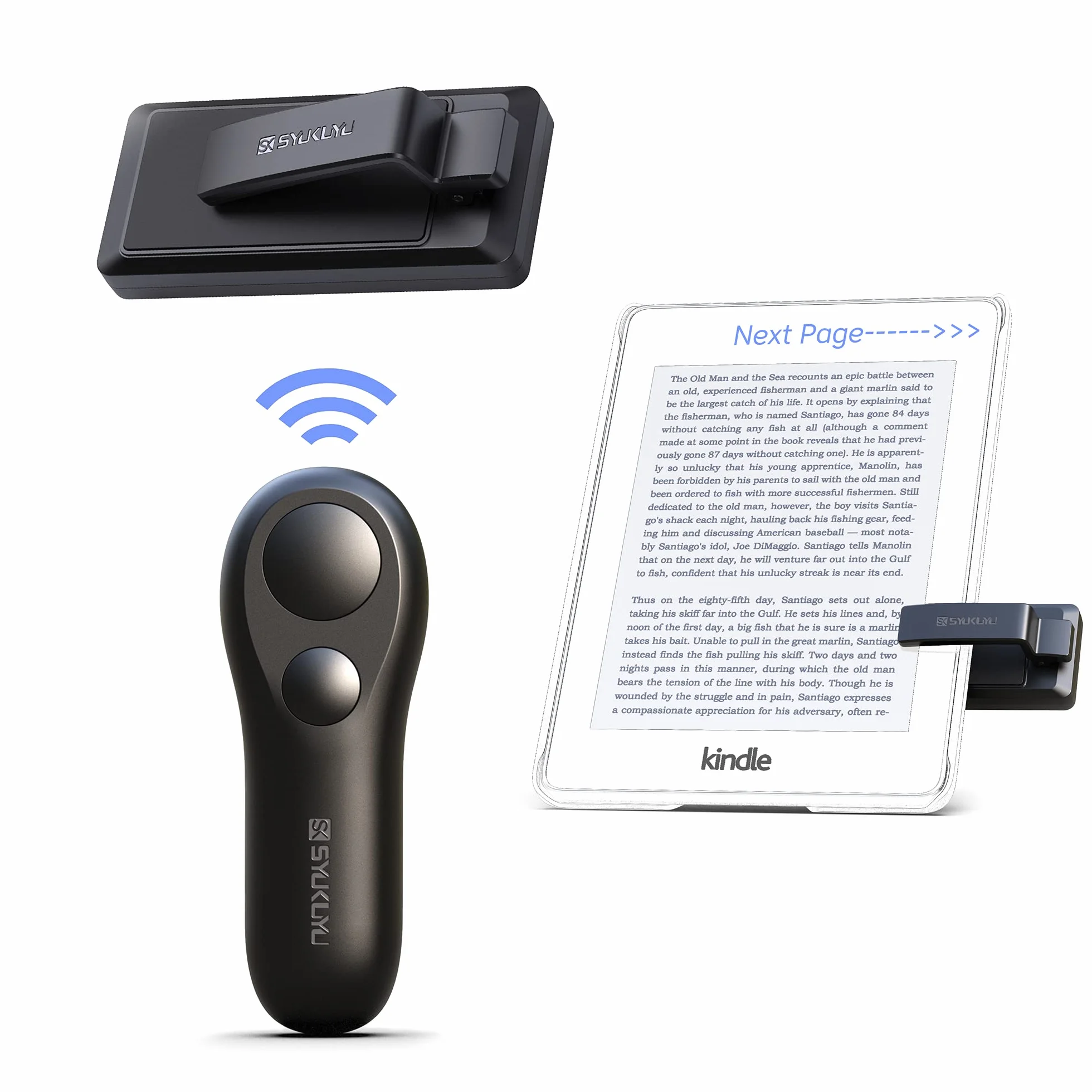 SK SYUKUYU Page Turner para Kindle eReaders Accesorios, RF Control de Página Remoto Clicker para iPad Tablets Lectura Novelas Comics, Cámara Remota y Botón de Video(Negro)
