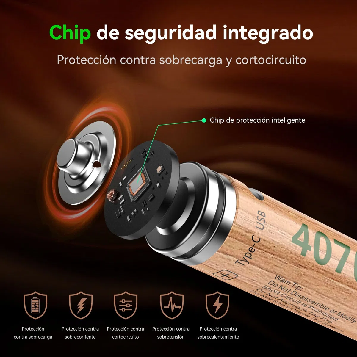 Juego de 8 Pilas AA de Litio 4070 mWh, 1,5 V, con Cable de Carga USB C 5V/2A de 1 a 4, Gran Potencia para mandos de Juegos, cerraduras de Puertas Inteligentes, cámaras de vigilancia