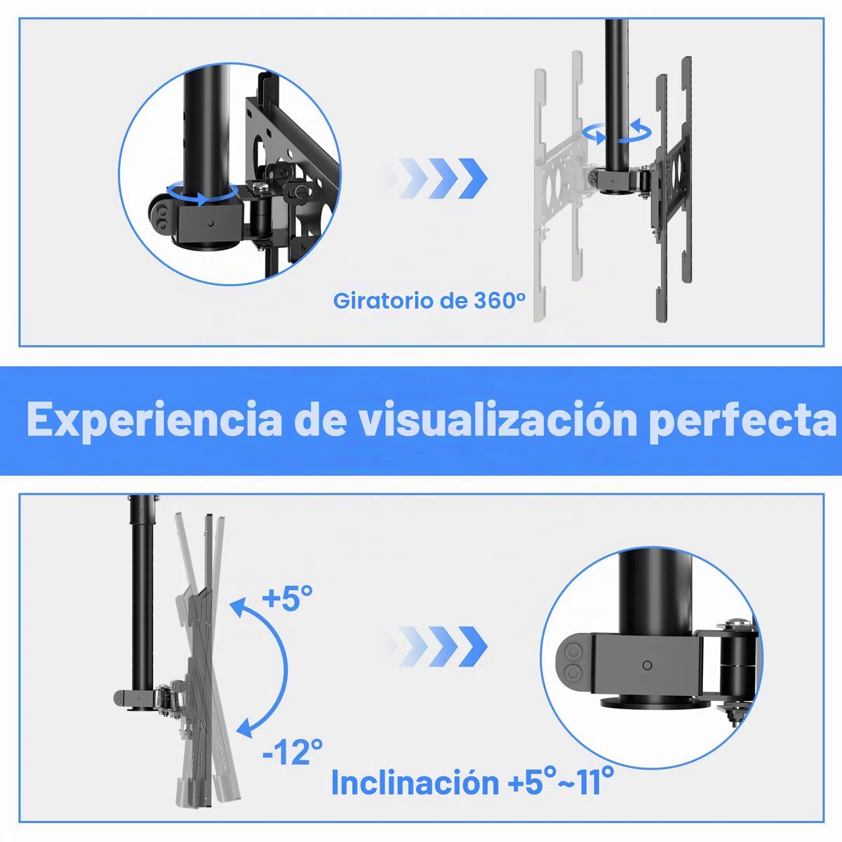 XINLEI Soporte de TV Techo de Movimiento Completo para TV de 26 a 65 Pulgadas, Altura Regulable en 4 Posiciones, Máx. VESA 400 x 400mm, hasta 45 kg, Soporte TV Pared 65 Pulgadas(MCA3)