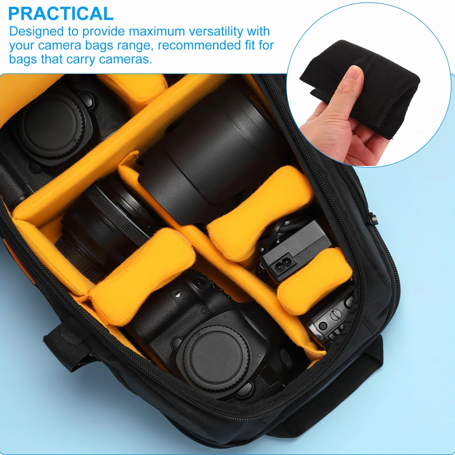 PATIKIL Divisor de Bolsa de Cámara, 4Pcs 14cmx9.6cmx1.4cm Almohadilla Separadora de Bolsa de Cámara A Prueba de Golpes Protector de Lentes para Cámara Organizadora Universales, Negro