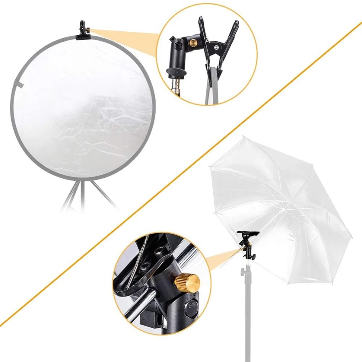 UTEBIT 2-Paquetes Soporte de Reflector Plegable para Estudio Fotográfico Soporte de Abrazadera de Metal con Tornillo Hembra de 1/4 "a 3/8" para Reflector Redondo, Fondo y Soporte de Luz