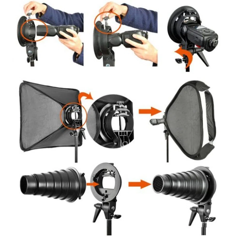 Godox Soporte Tipo S Bowens para Speedlite Flash Snoot Softbox Beauty Dish Reflector Umbrella