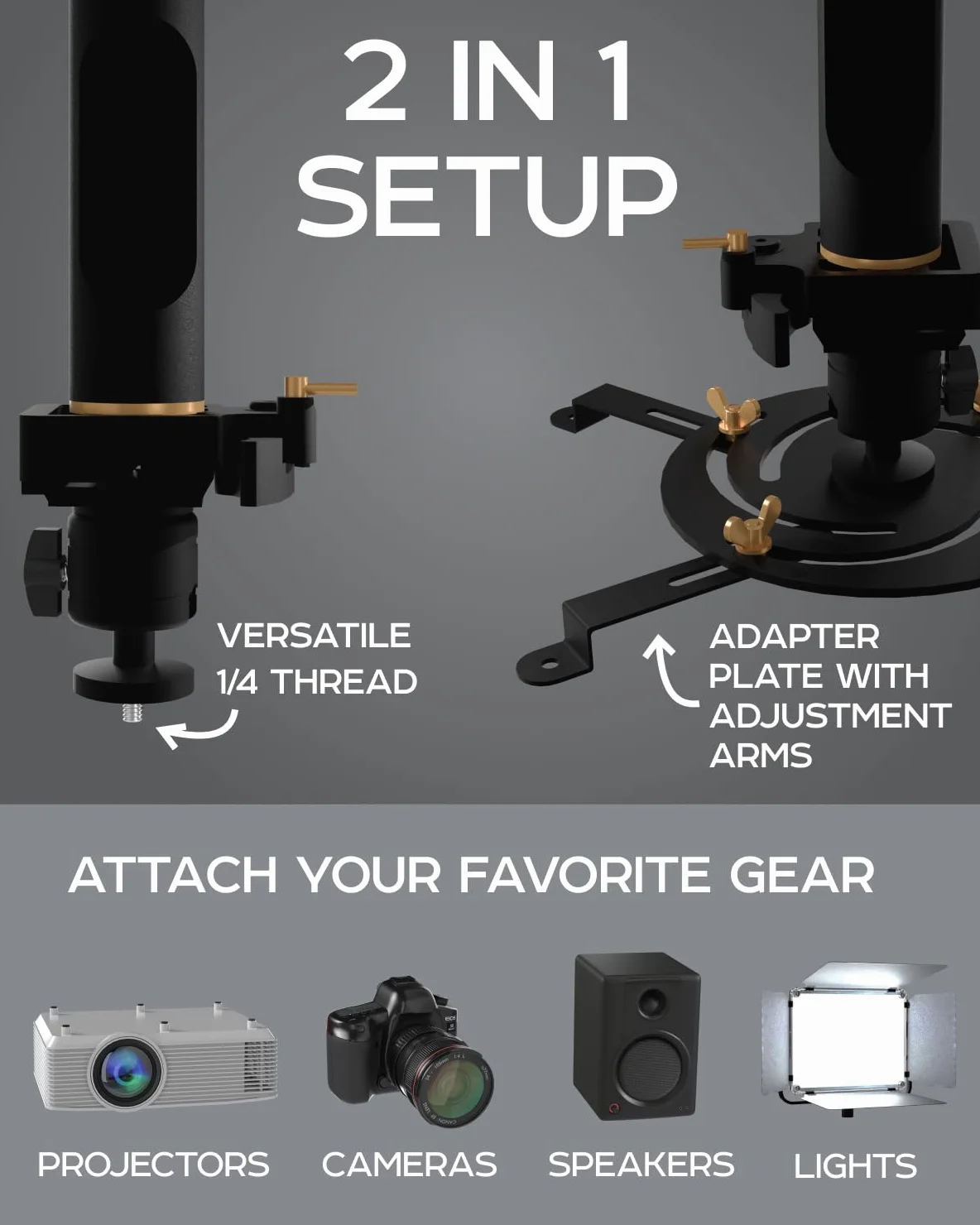 Soporte universal para proyector PropVue: soporte de pared o techo ajustable para miniproyectores de oficina y domésticos: movimiento completo, fácil instalación, giro de 360°, longitud de 35 a 53 cm
