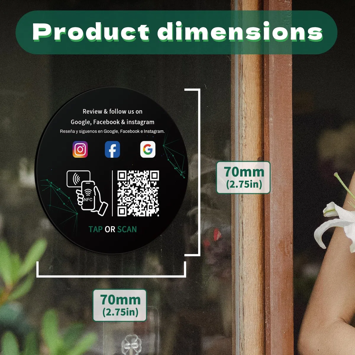 TapFive - Tarjetas redondas de Google Review Tap (2white2black) - Tap para reseñas instantáneas - Compatible con todos los teléfonos - Smart Tap reutilizable NFC y QR - Boost Business Reviews