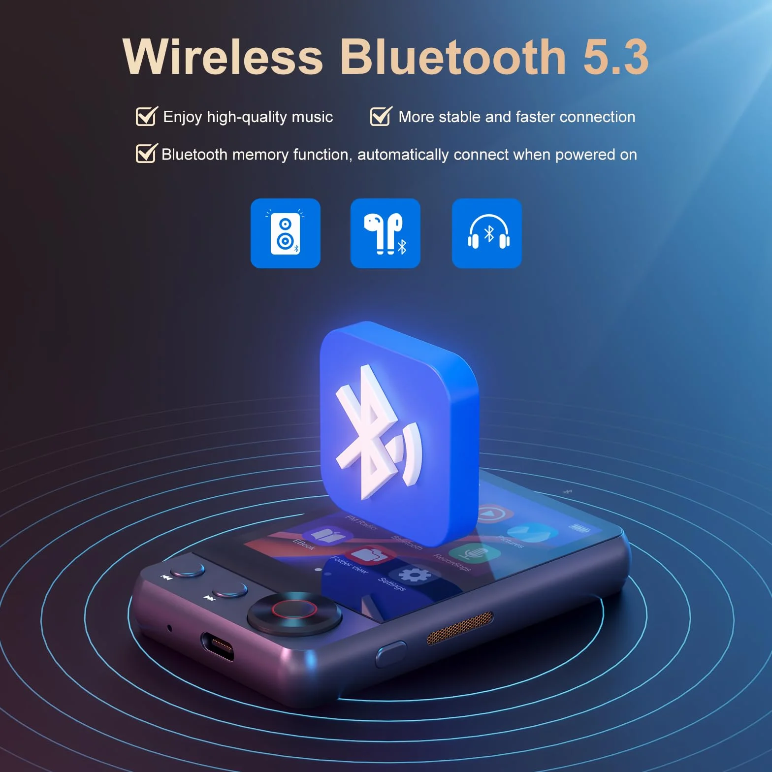 128GB Reproductor MP3 con Bluetooth 5.3, Oilsky 2,4'' Reproductor de Música Portátil con Altavoz, MP3 Reproductor con Radio FM, Grabación de Voz, Auriculares (Gris)