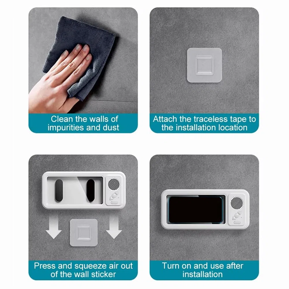 Soporte para Teléfono de Ducha con Altavoz Bluetooth, IPX4, Impermeable, Antivaho, Pantalla Táctil, Montaje en Pared para Ducha y Baño, Color