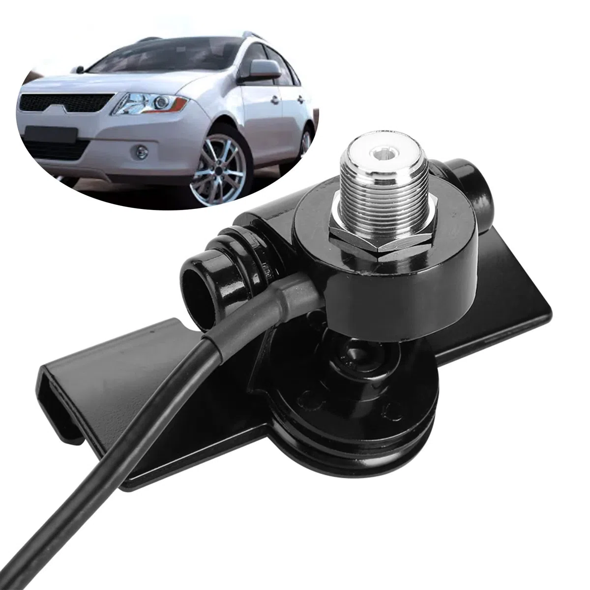 Tissting Soporte de Antena para Coche, Soporte Universal de Acero Inoxidable con Cable PL259 de 5 m RB-400 para Radios Móviles y Aventuras al Aire Libre