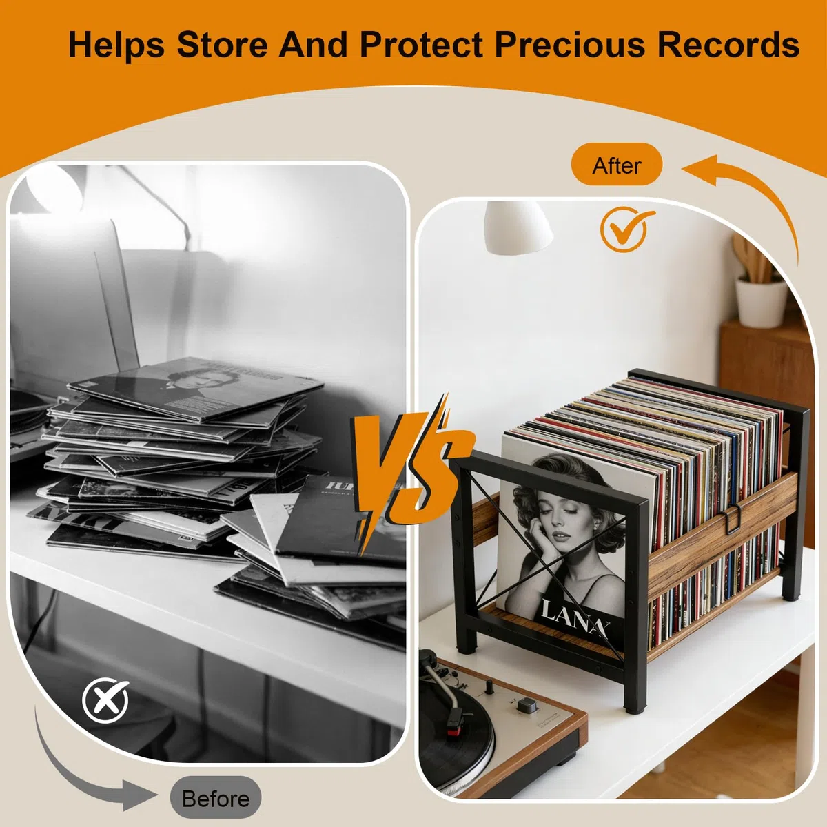 Estantería Para Discos, Soporte Para Discos De Vinilo, 44 ​​x 37 x 26,8 cm, Con Separadores Antideslizantes, Organizador Para CDs, álbumes, Revistas Y Libros