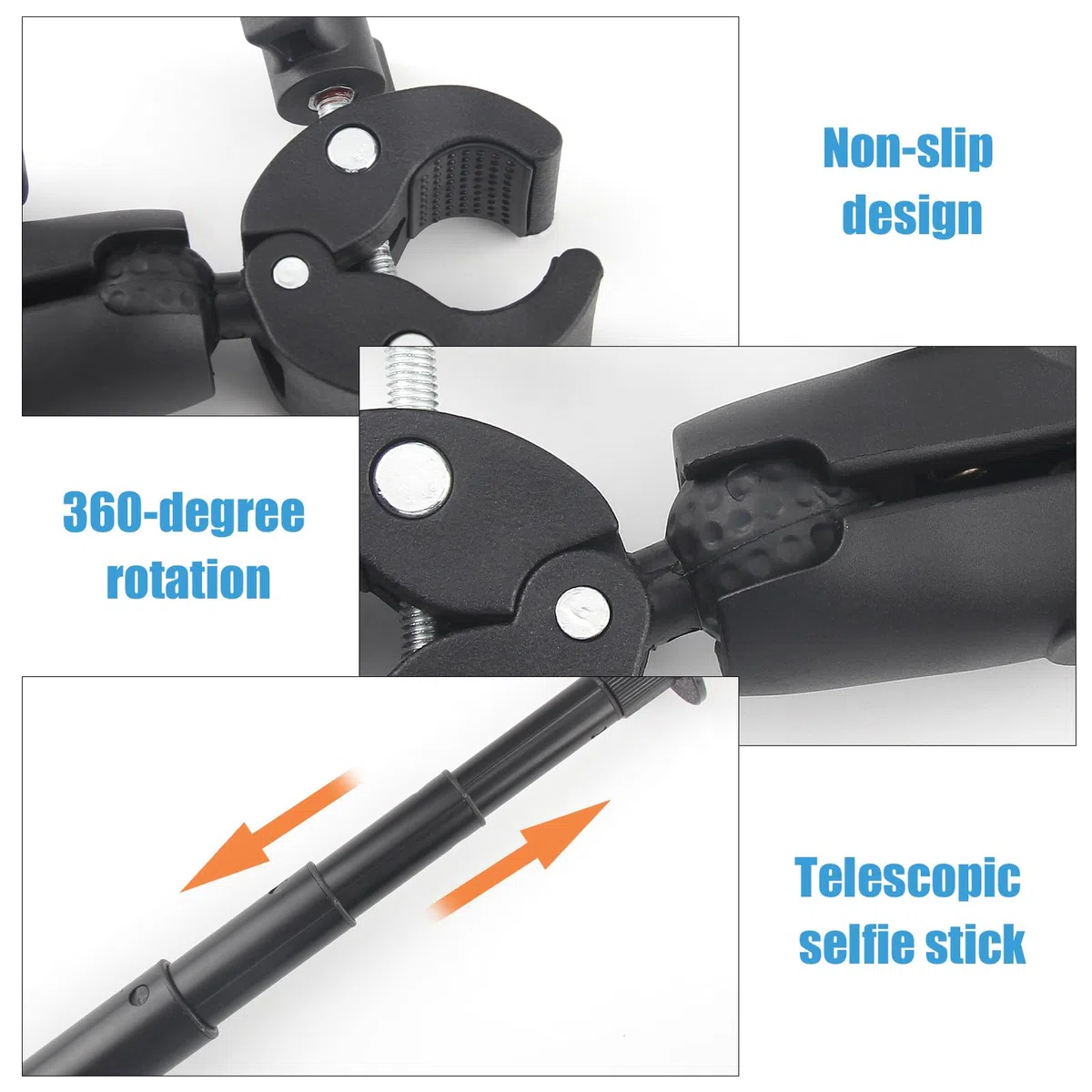 Soporte de Cámara Accesorio para Insta360 x5x4X3X2 Kit de Moto para Rotación de 360 Grados Doble Abrazadera Doble Estabilidad Soporte de Moto（120 cm con Palo Selfie）