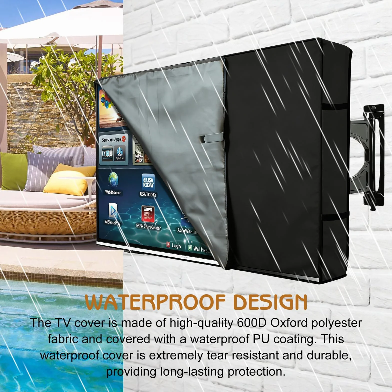 Funda para TV de 40 a 42 pulgadas, tela Oxford 600D con revestimiento de poliuretano, cubierta impermeable, resistente al polvo y a la intemperie, adecuada con soportes estándar