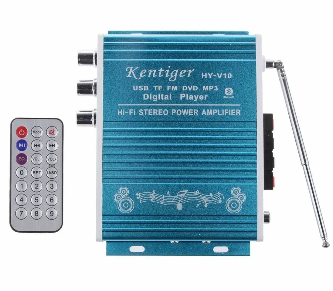 Mini Bluetooth estéreo de Alta fidelidad de Audio Amplificador AMP Bass Booster MP4 12V de la Ayuda FM / MP3 / TF/USB/DVD para Coche de la Motocicleta del Coche automático de CD DVD