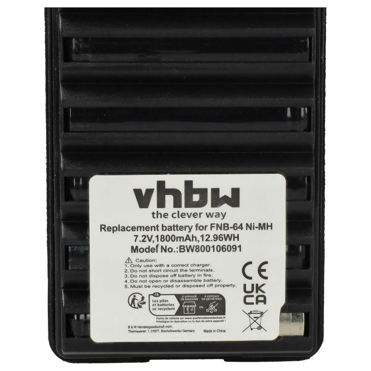 vhbw Batería Compatible con Yaesu Vertex FT-277R, FT-250R, FT-250E, FT60, FT-270R, FT-270E, FT-60 Radio (1800 mAh, 7,2 V, NiMH)
