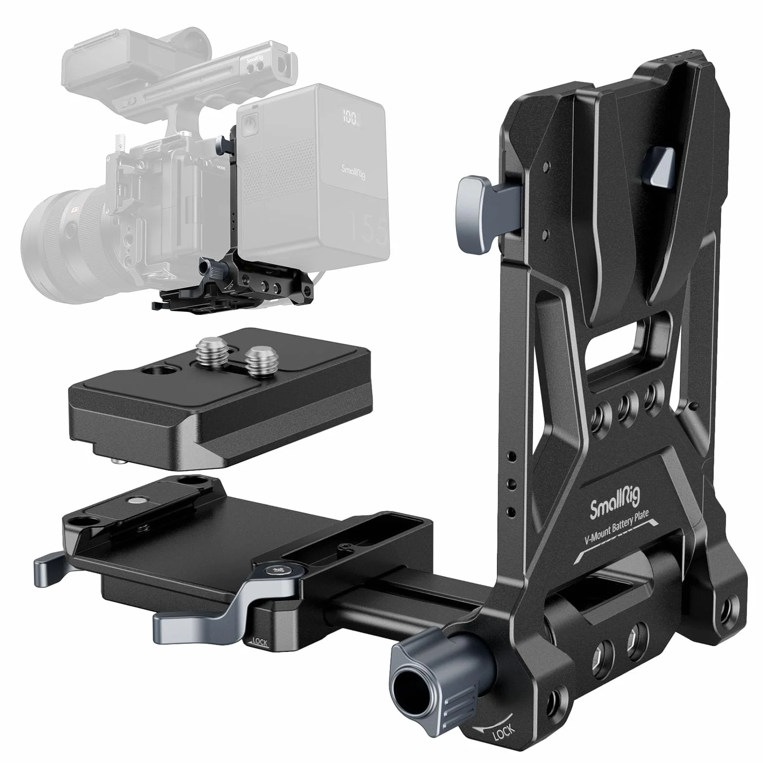 SMALLRIG V-Mount Battery Plate, para Arca-Swiss, Placa de Montaje de Batería V-Lock Compacta y Plegable en Forma de L para Cámara DSLR, para NEEWER V Mount Battery PS099E- 4064B