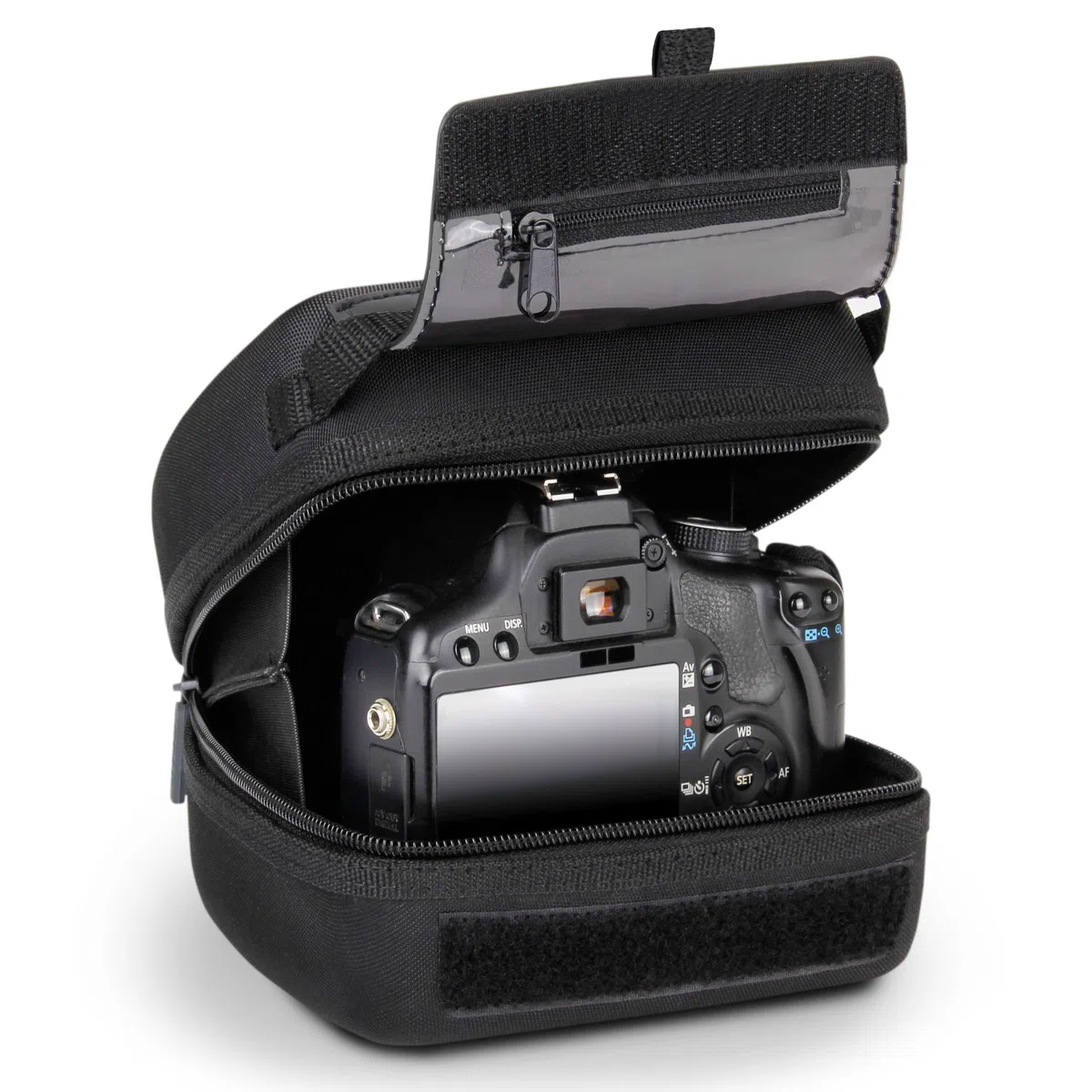 USA Gear Funda para cámara DSLR con protección de Carcasa rígida de EVA Moldeada, Apertura de Acceso rápido, Interior Acolchado y Mango Recubierto de Goma, Compatible con Nikon, Canon, y más (Negro)