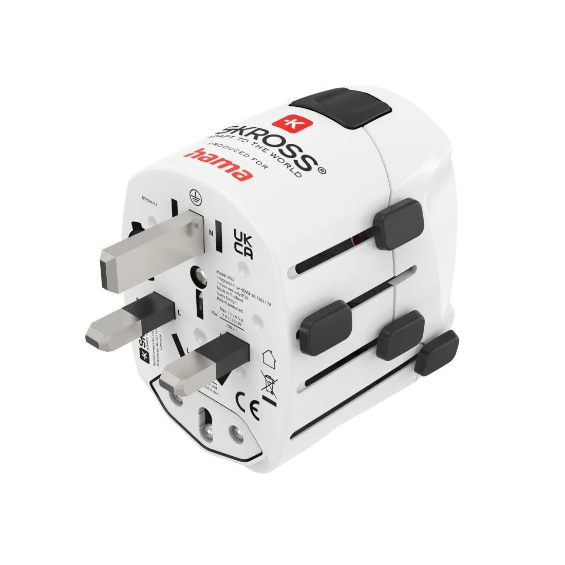 Hama | Adaptdor de Viaje (Adaptador Universal de Viaje, Compatible con más de 150 países, 2 y 3 Pines con Toma de Tierra) Blanco