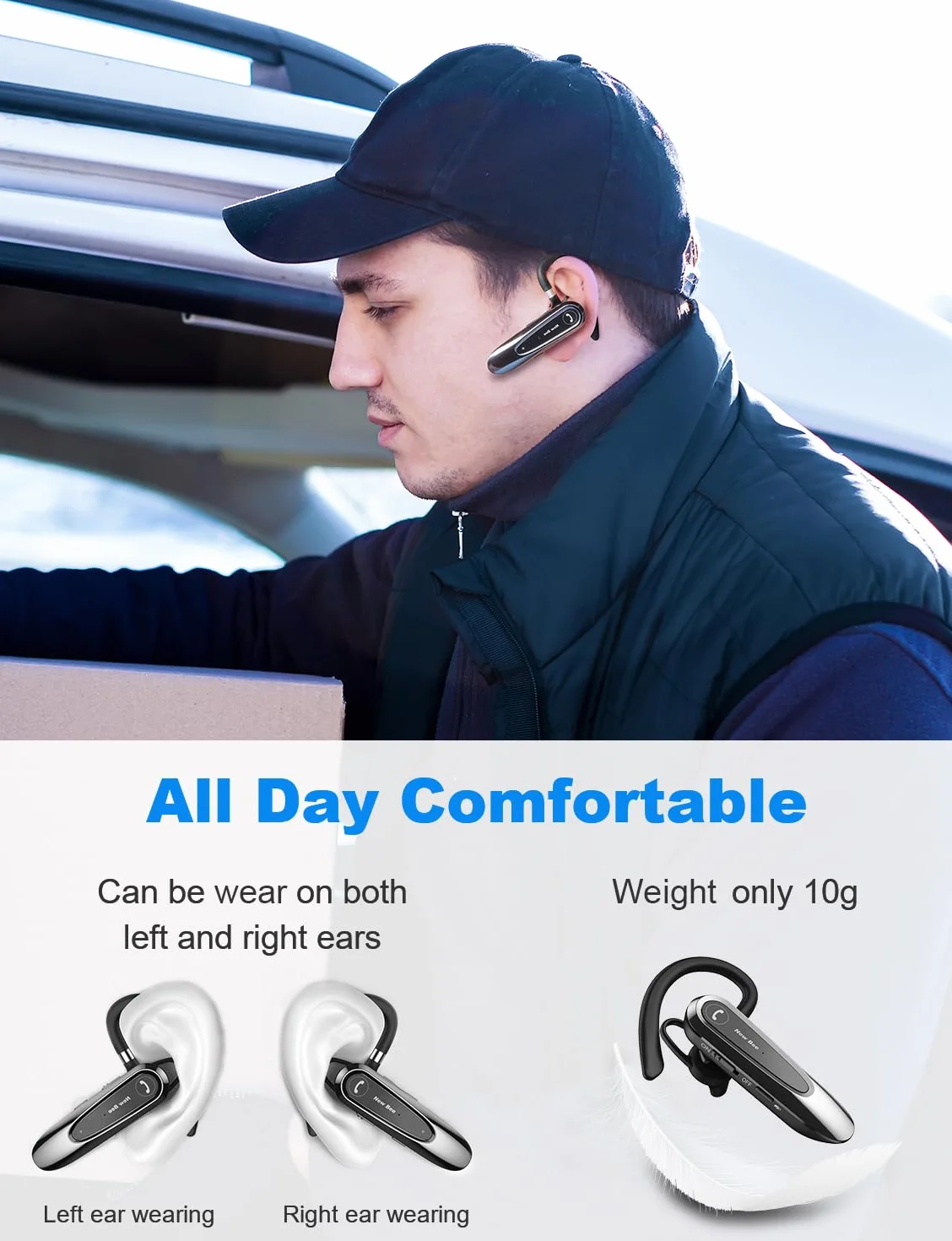 New Bee Auriculares Manos Libres con Doble Micrófono V5.0 Auricular Bluetooth con 20 Horas de Tiempo de Conversación Mic Mute Conexión de Dos Dispositivos para iPhone, Android y PC
