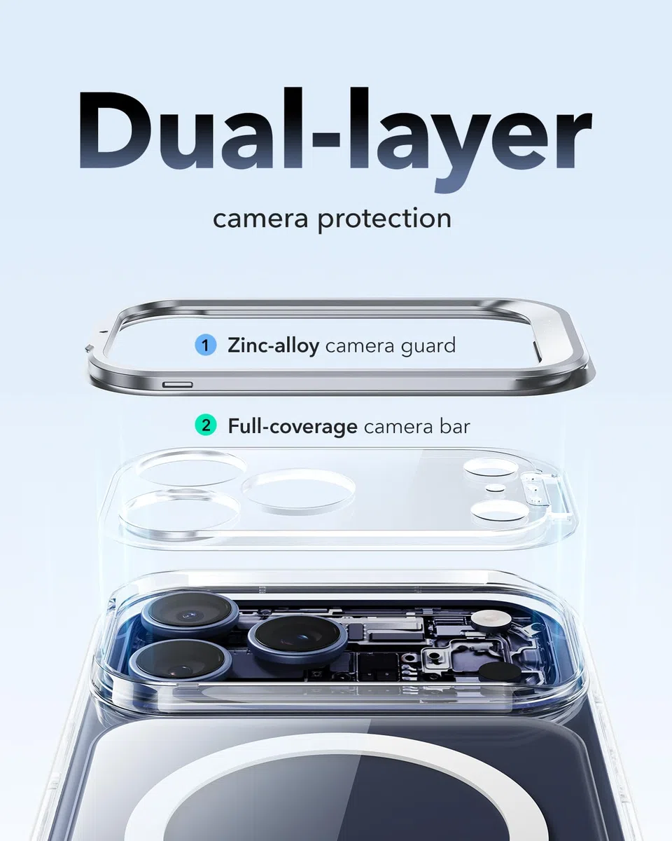 ESR Funda para iPhone 17 Pro MAX, Compatible MagSafe, Control de Cámara, Case con Soporte Oculto Integrado, Protectora Grado Militar, Resistente a Arañazos, Serie Classic, Transparente