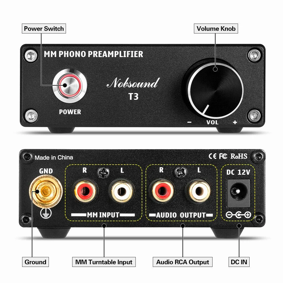 Nobsound Mini HiFi MM Preamplificador de fono tocadiscos RIAA