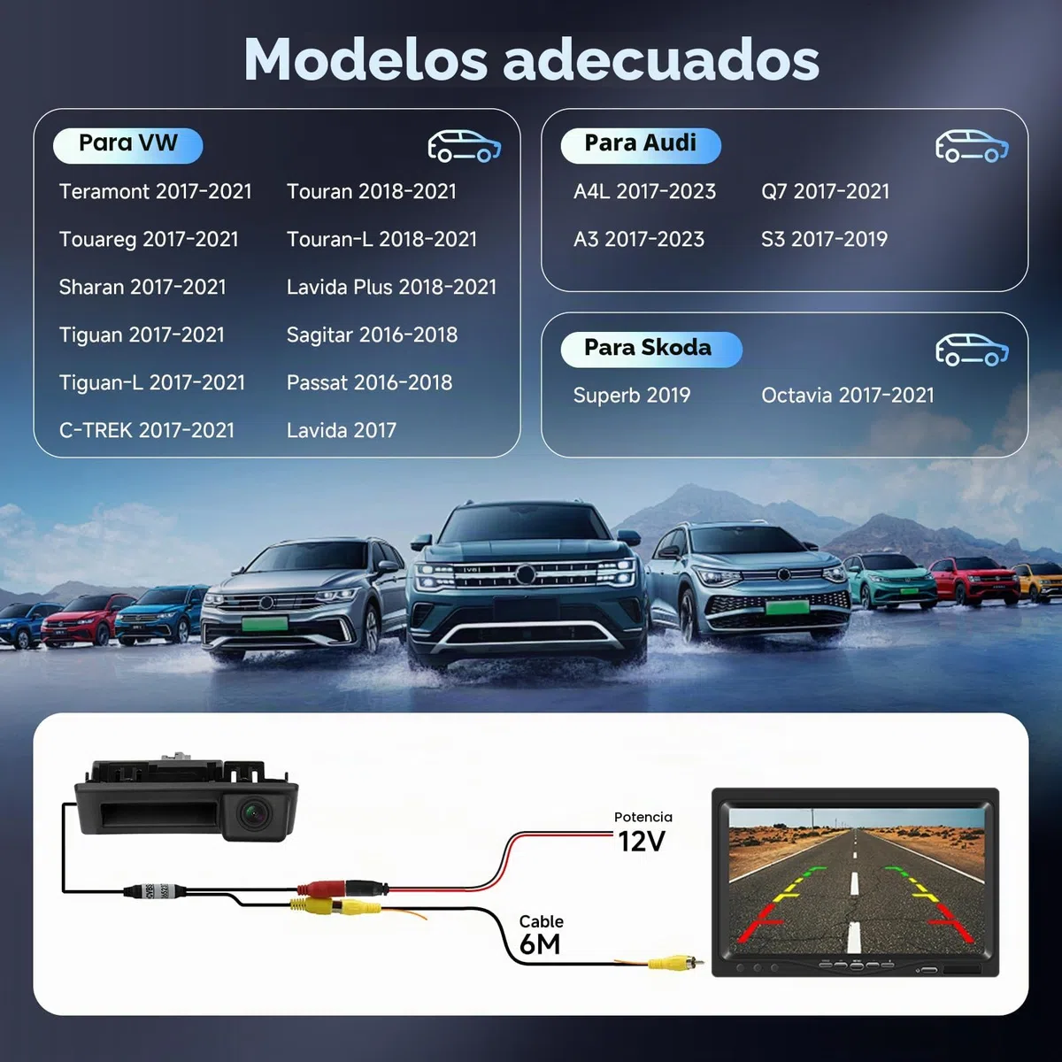 Hodozzy Cámara para Vehículo de Visión Trasera Impermeable, Angular de 170° y Visión Nocturna Cámara de Respaldo para VW Passat/Touareg/Tiguan/Sharan, Audi A3 S3 A4L/Q7, Skoda Superb/Octavia