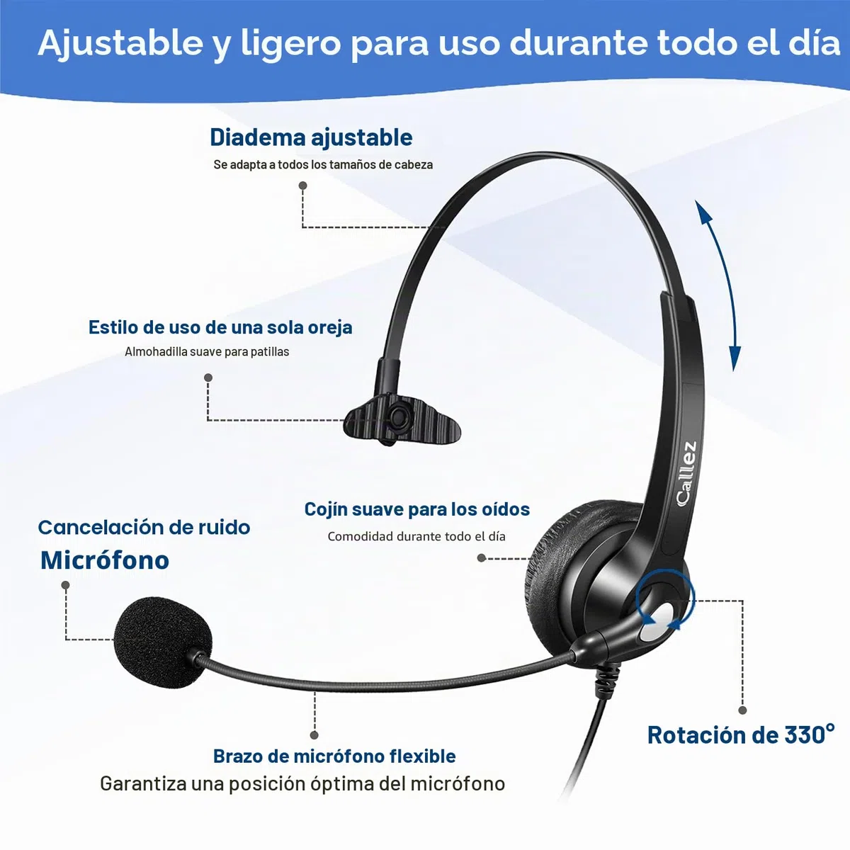 Auriculares Teléfono Fijo RJ9 Mono, Micrófono con Cancelación de Ruido, Cascos Centro de Llamadas para Gigaset DA710 Fanvil X4G X7C Polycom VVX311 Avaya 1408 Mitel Aastra Alcatel-Lucent