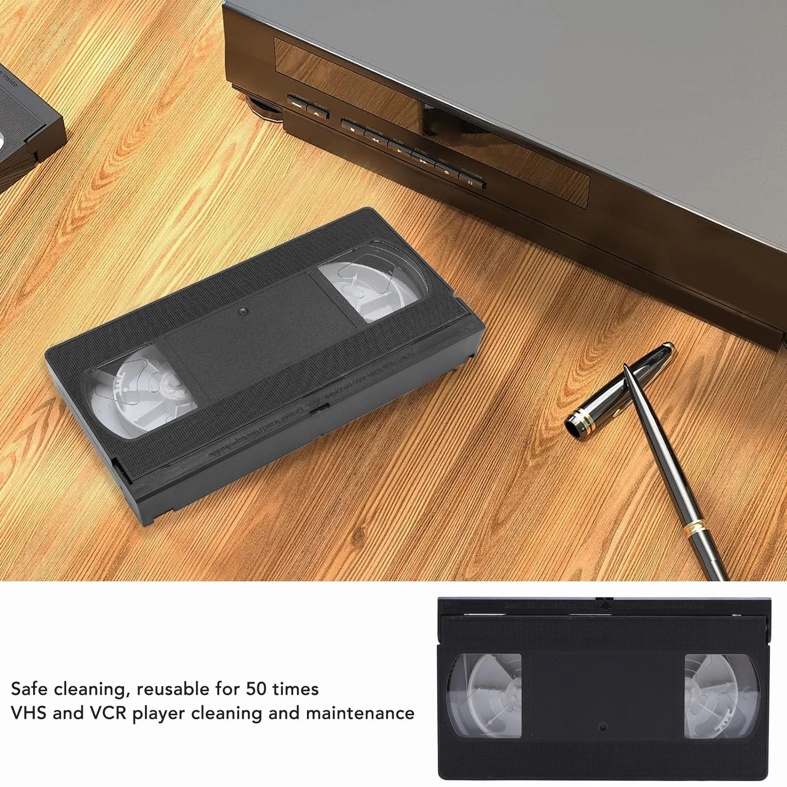 VCR Cleaner Cleaner Cleaner, Cleaner de Cabezal de Video Reutilizable para Reproductores VHS/VCR, Tecnología Seca, No Se Requiere Fluido