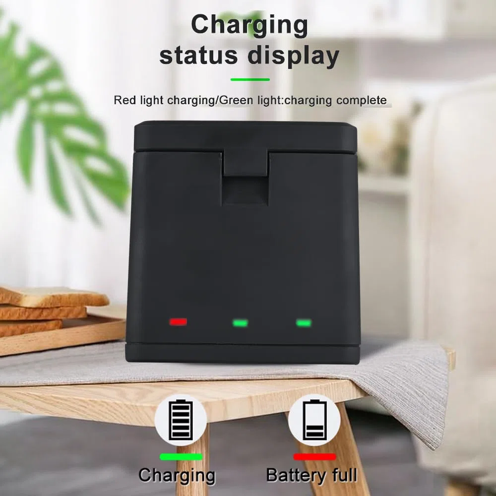 Andoer Batería de 3 Piezas de 1800 mAh + Cargador de batería de 3 Ranuras con Puerto USB Compatible con GoPro Hero 12/11/10/9