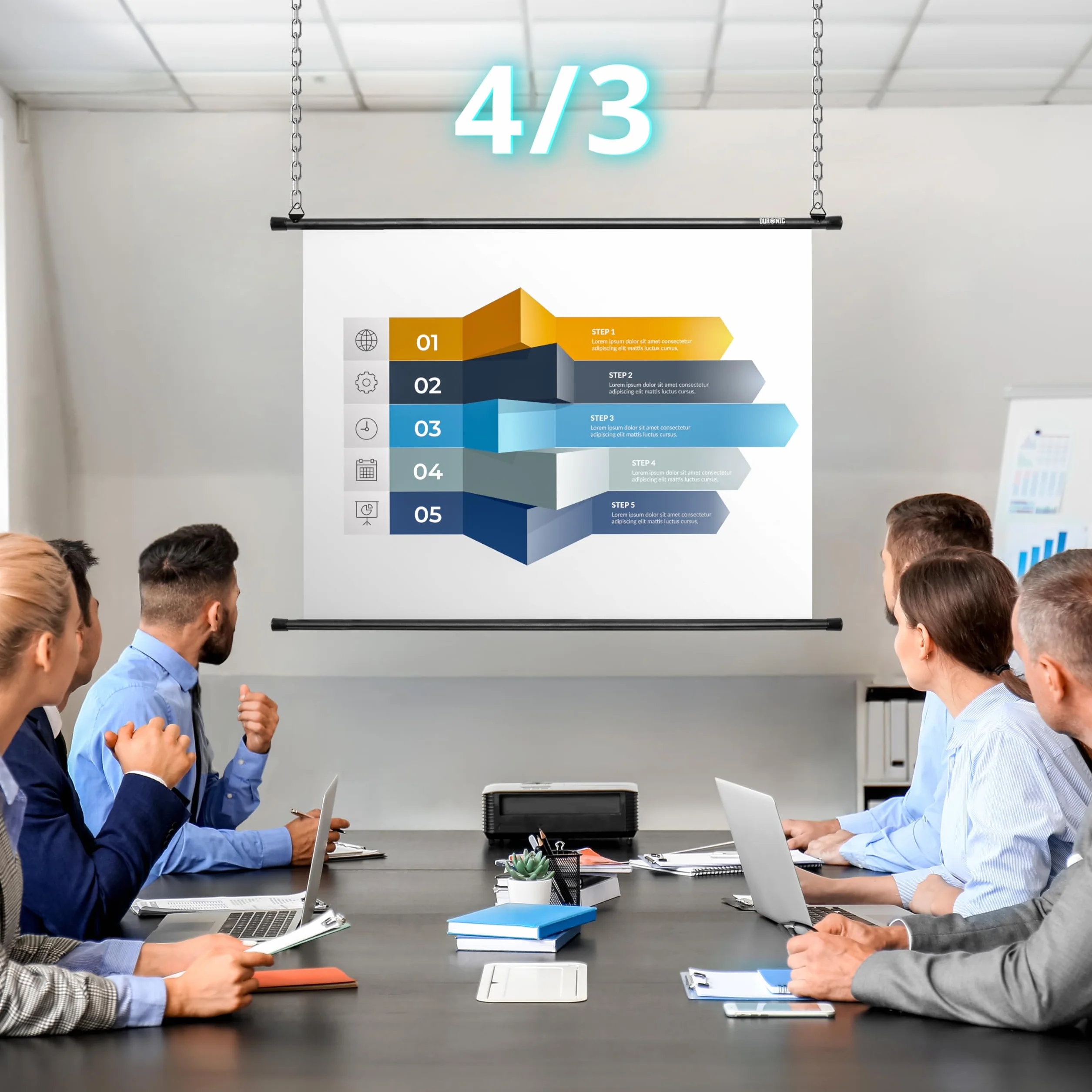 BPS40 43 Pantalla para proyector de 40”| 81 x 61 cm | Formato 4:3 | Instalación con Ganchos | Pantalla Tensionada Antiarrugas | Calidad Full HD y 3D | Montaje en Pared