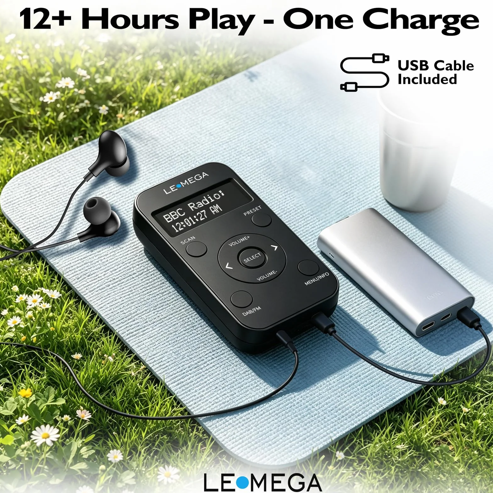 LEMEGA PR1L Radio Dab de Bolsillo, Radio FM, Radio Dab+ portátil, Auriculares incluidos, batería Recargable, 40 presintonías, Pantalla LCD, Radio Dab Deportiva con Interruptor bloqueable. Negro