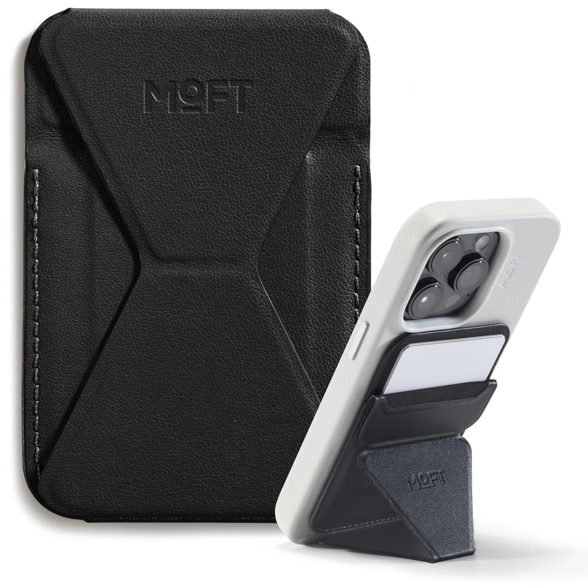 MOFT MagSafe Cartera Soporte para iPhone 17/16/15/14/13 Series Compatible con MagSafe, Soporte Magnético de MOVAS Cuero Vegano para Teléfono con 3 Ángulos de Visión, 2 Soportes Tarjetas