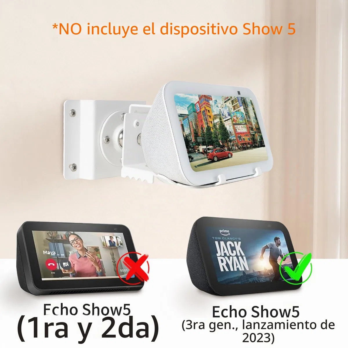 shinar Soporte de Pared de Metal para Sh0w 5 (3ª generación), Giratorio hasta 360°, inclinable -50°/+50°, Accesorio para Sh0w 5 3ª generación con gestión de Cables, Color Blanco