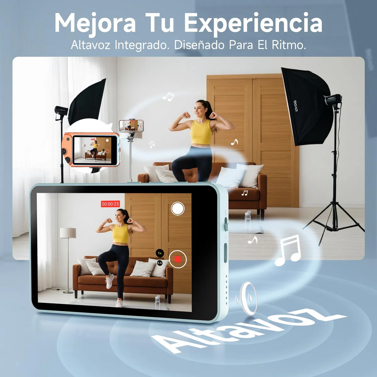 SYNCO XView Monitor para Teléfono iPhone y Android, Pantalla Magnética para Selfie Vlog Inalámbrico 50M Batería 3H, Altavoz Integrado para TikTok Youtube (Azul)