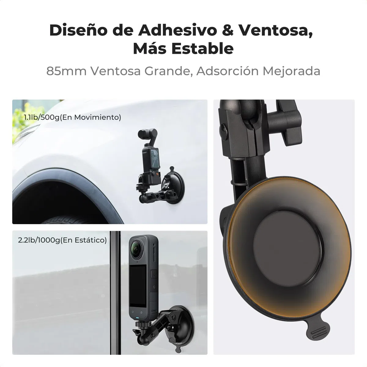 K&F CONCEPT Soporte de Coche con Ventosa para GoPro Hero 13 12 11 10 dji Action 5 Pro/4/3 dji Osmo Pocket 3, Soporte Ventosa del Parabrisas del Coche para Insta360 X5 X4