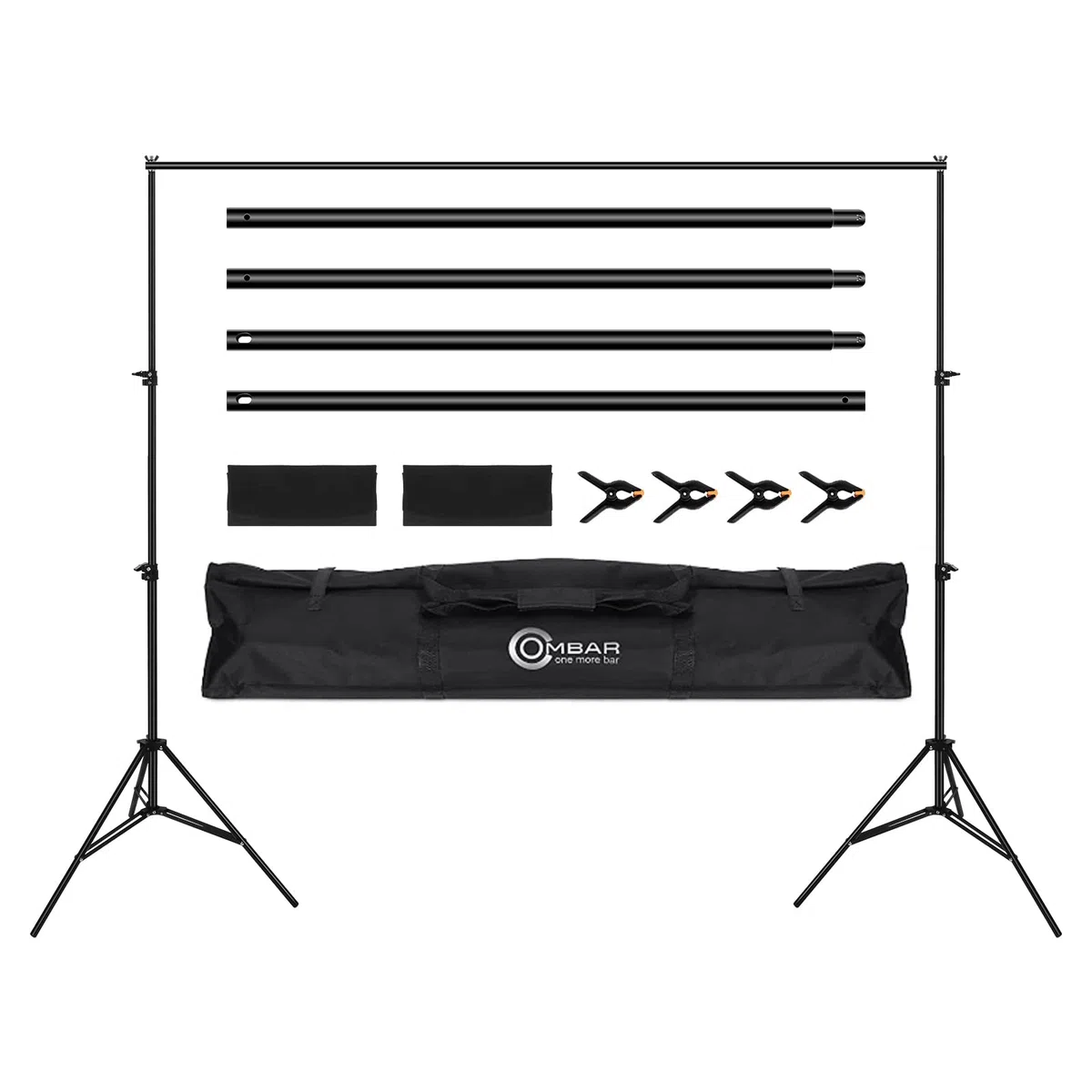 OMBAR - Soporte para Fondo fotográfico, 2 m x 3 m, Soporte de Lona proyector, Pinzas Fondo x 4, trípode Ajustable Profesional, Youtubeur Tiktok, decoración Bar, para Estudio de Fotos, Boda, difusión