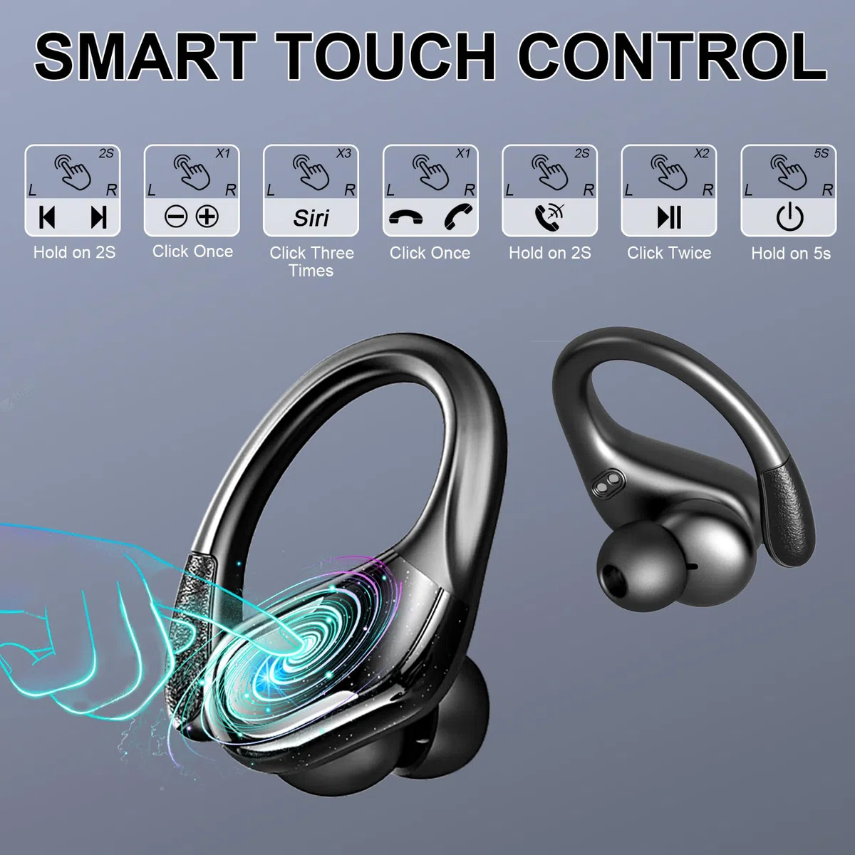 Auriculare Inalámbricos Deportivos, Nueva Auriculares Bluetooth 5.4 con HD Mic, 75H Cascos Inalambricos Bluetooth HiFi Estéreo, Cancelacion Ruido ENC Auriculares Running, IP7 Impermeable/Pantalla LED