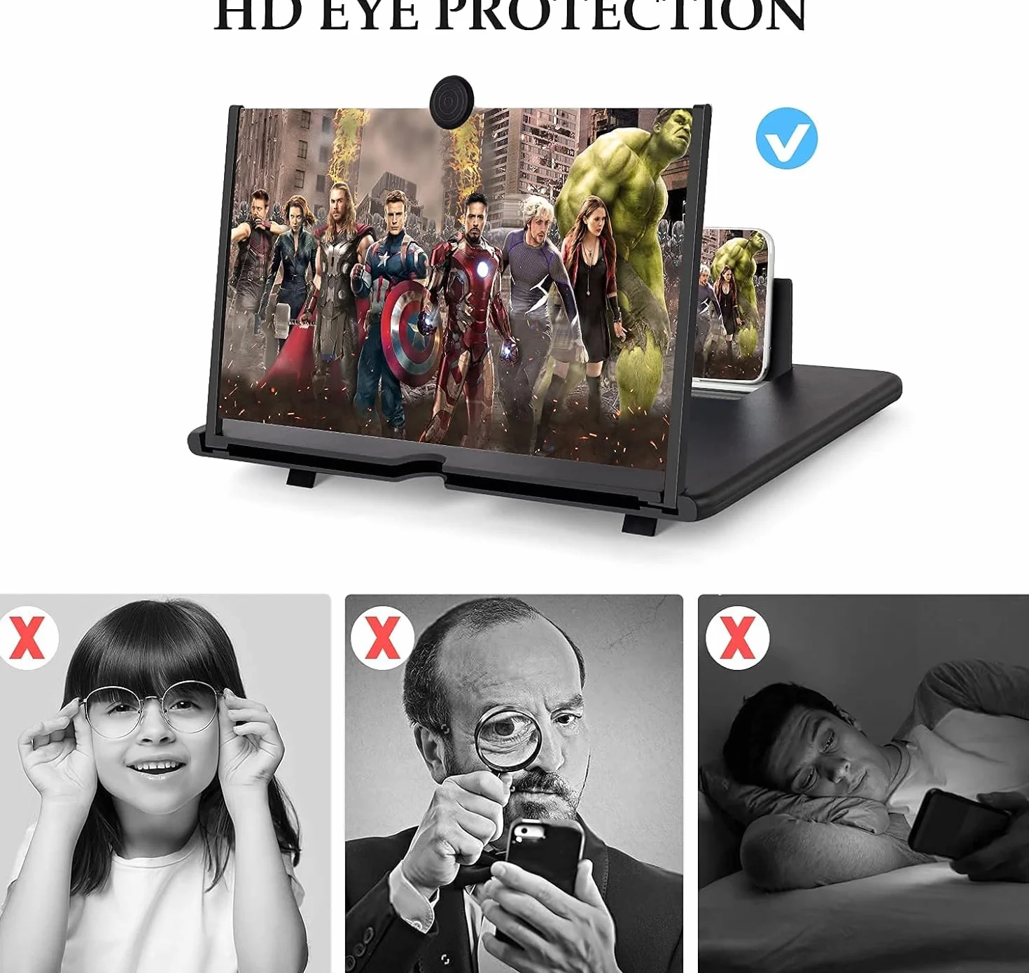 Ampliador de Pantalla movil, 18 Pulgadas HD Lupa para telefono movil, para Todos los Smartphones, antiluz Azul, Lupa de Pantalla 3D para Ver vídeos de películas
