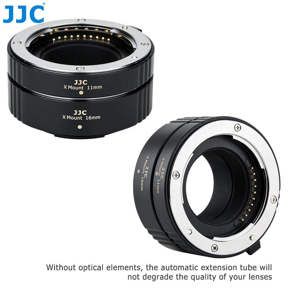 Tubo de extensión AF con Enfoque automático JJC para cámaras Fujifilm X-T50, X-T30II, X-T30III, X-T30, X-T20 con Montura X y exposición TTL para fotografía de Primeros Planos (Juego de 11 mm/16 mm)